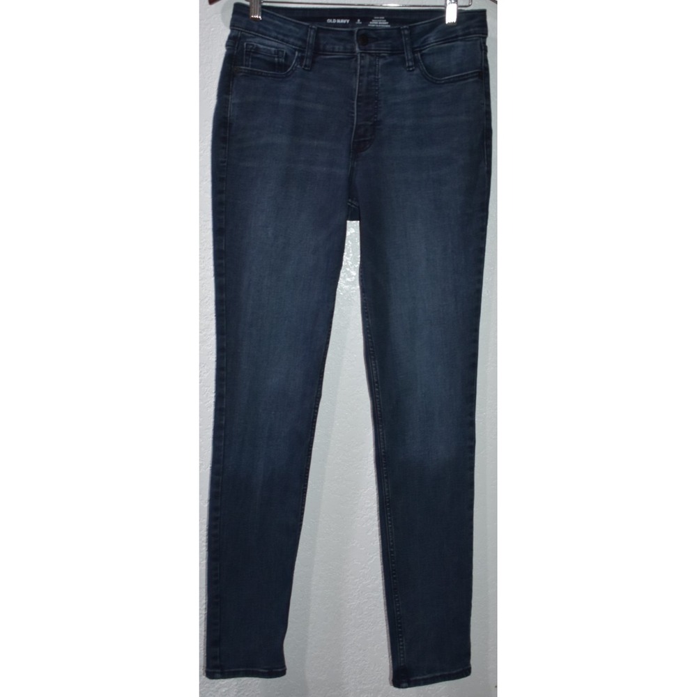 Old Navy Rockstar Super‎ Skinny High Rise Jeans 8 LONG 5-Pocket Stretch Blue